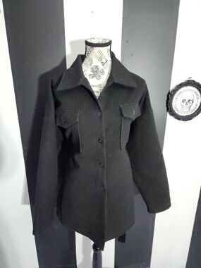 Shinestar Black Wool-Blend Button Front Pea Coat